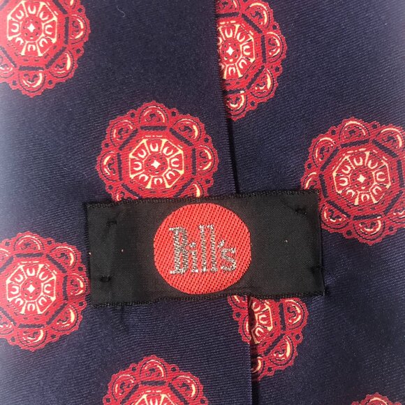 Vintage REIS OF NEW HAVEN for Bill's Silk Tie Navy Red Medallion Foulard w/ Crow - Picture 5 of 6